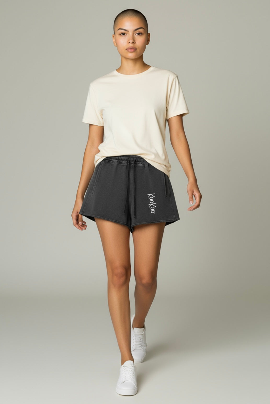 Snow Washed Raw Edge Drawstring Shorts